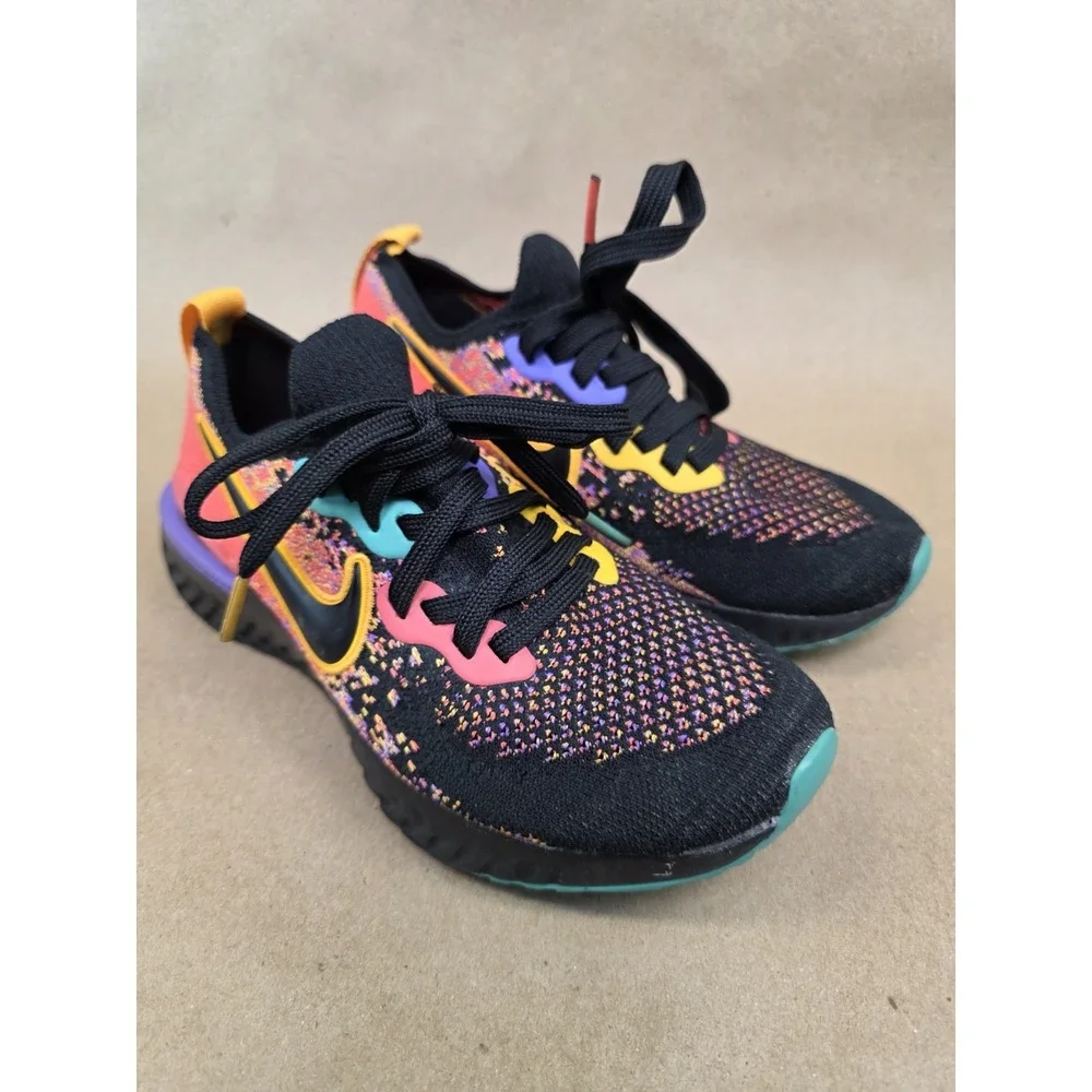 Nike Epic (Sz 5) React Flyknit 2 Women's Running Shoes Black Ember Sneakers